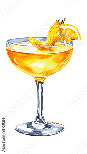 Watercolor Illustration of Bee’s Knees Cocktail – Classic Gin Drink with Honey and Lemon