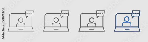 outline video call icon set with laptop and person design  and conversation design