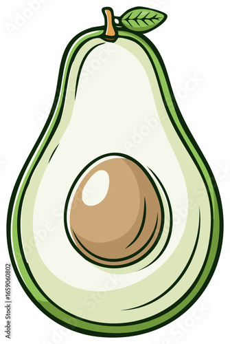 Illustration of Sliced Avocado with Seed, Green Food Drawing for Healthy Eating Designs