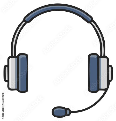 Illustration of a blue and gray headset with a microphone