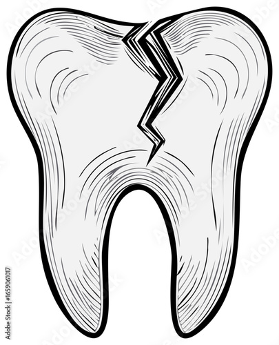 Stylized cracked human molar tooth illustration depicting dental pain and oral health problems