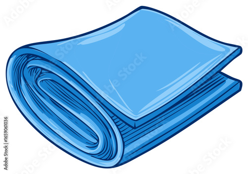 Neatly folded blue mat or fabric towel cartoon vector illustration