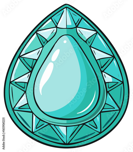 Shiny Cartoon Aquamarine Gemstone in Teardrop Shape Sparkling with Facets and Edges