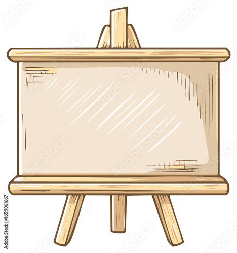 Illustration of an empty wooden artist easel for display in a simple cartoon style.