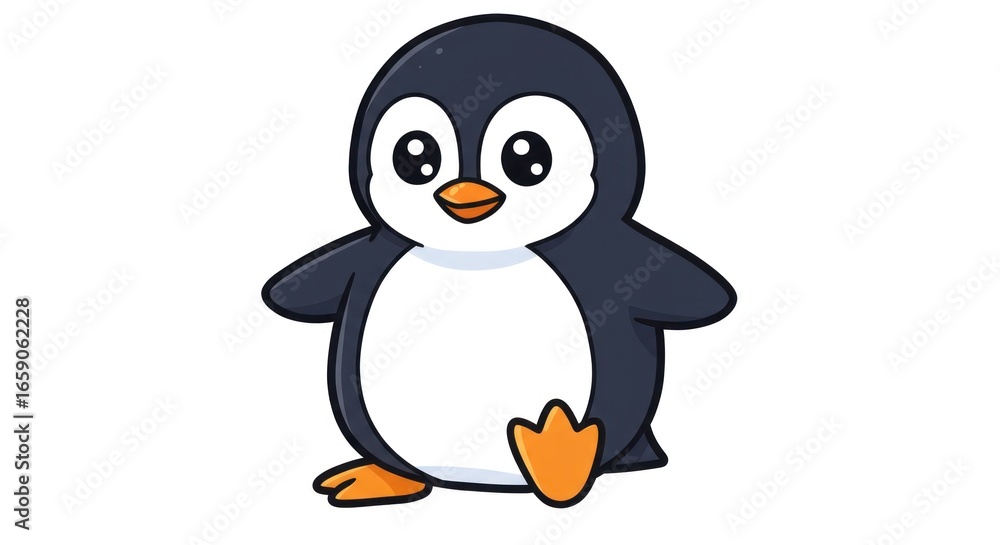 Fototapeta premium Adorable Cartoon Penguin with Big Sparkling Eyes and a Cheerful Smile, Isolated Vector Art