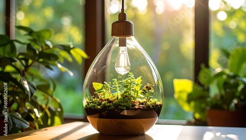 Small terrarium lamp in a window