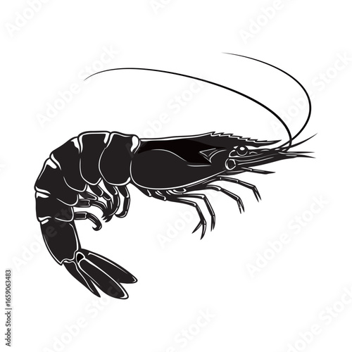 black and white silhouette of shrimp on a white background