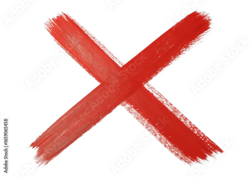 Hand painted red letter x mark isolated on transparent background