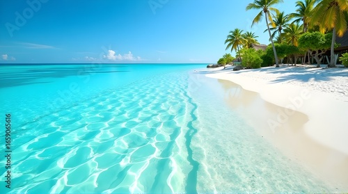 Dreamy tropical beach escape with turquoise water and swaying palms for ultimate relaxation and vacation vibes