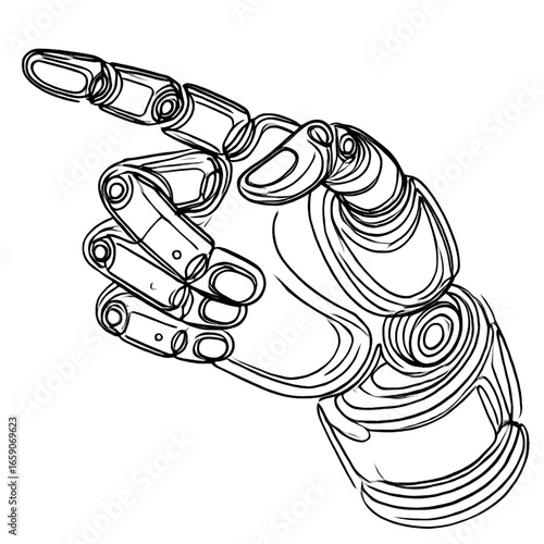 Drawing of a robot hand pointing, one continuous line, isolated on white background