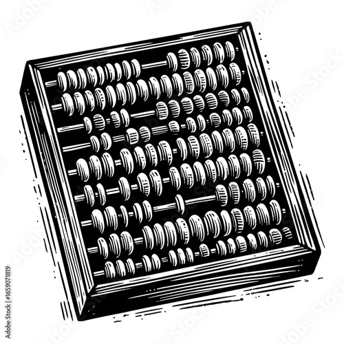 Vintage Abacus Ancient Counting Tool for Math and Education Black and White Outline Line Art Drawing Object