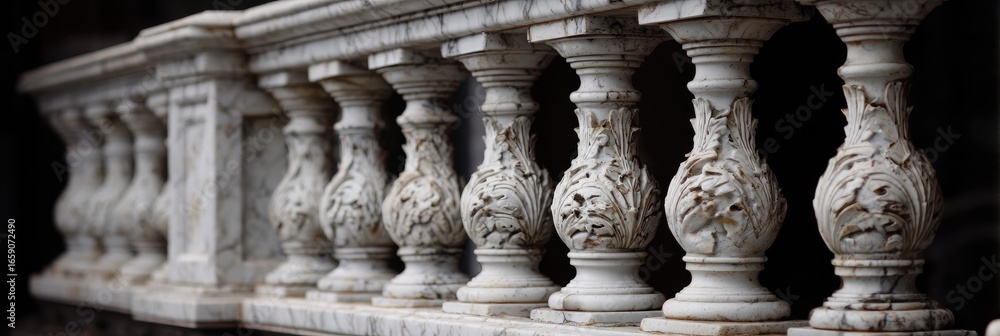 Fototapeta premium Ornate balustrade of intricately carved stone balusters