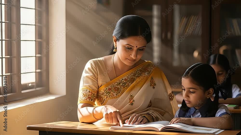 Inspiring Education - A Dedicated Indian Teacher Guides a Young Girl in ...