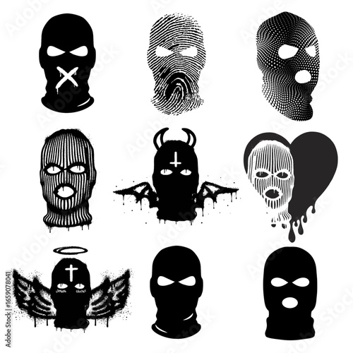 Ski Mask Balaclava Gangster Mask Vector Set. Illustration With Transparent Background. Great for Print, Tattoo Flash