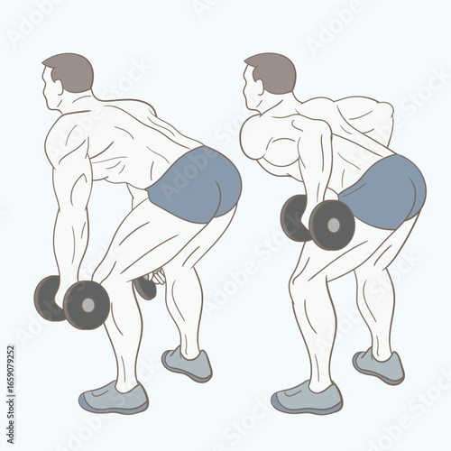 Man doing weights in the gym. Exercising muscles in the gym.