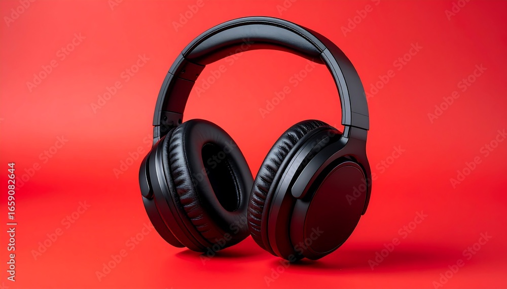 Black headphones on red background (1) Black headphones on red background (1)