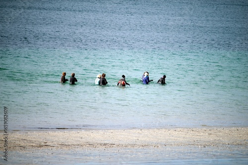 Groupe de sportifs pratiquant la marche dans l'eau.