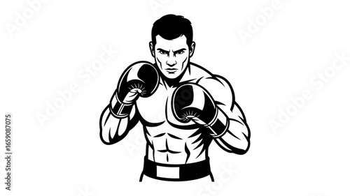 Muscular boxer in fighting stance ready for combat