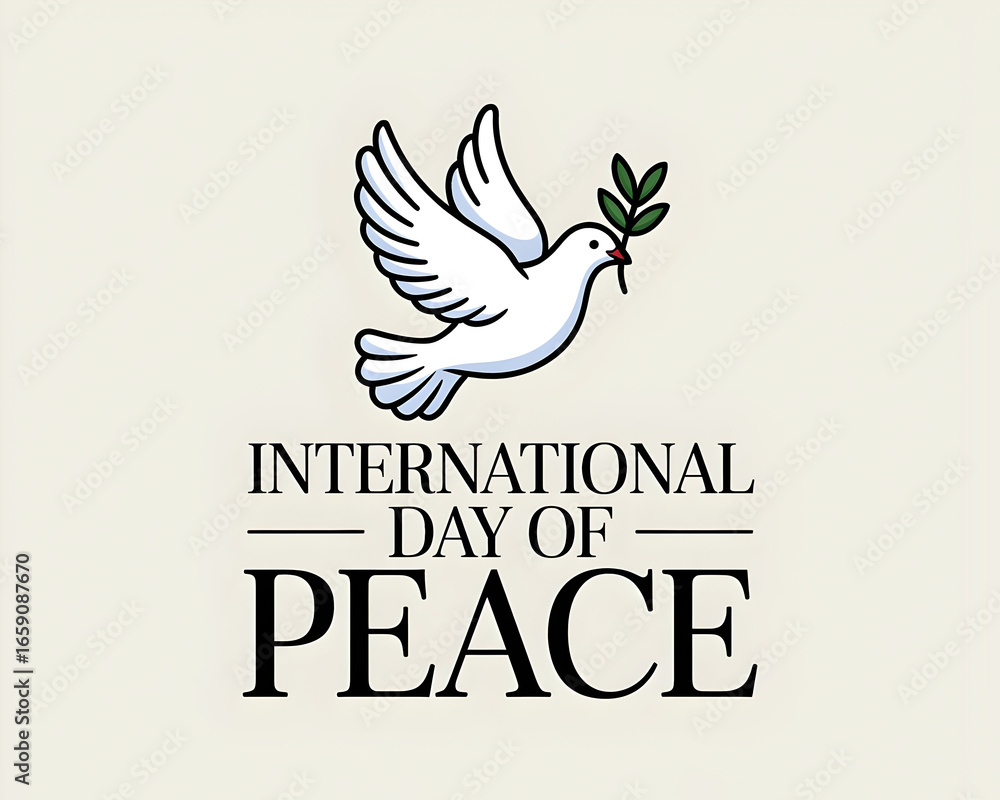 Obraz premium Celebrate International Day of Peace with a symbolic dove carrying an olive branch, promoting global harmony and unity