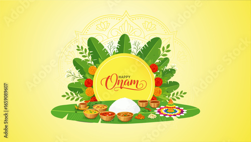 Happy Onam Festival Celebration Traditional Kerala Harvest Feast Sadhya