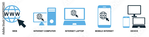 Set internet icon vector for global connectivity, web services, and online communication. This collection is ideal for illustrating digital networks, data transfer, and worldwide information access.