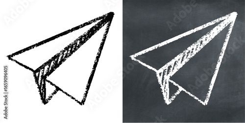 Chalk hand drawn paper plane vector for communication, messages, and imagination with a sketchy feel. Ideal for illustrating messages, creative concepts, and long-distance connections.