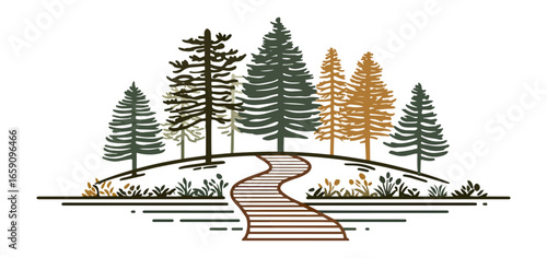 Forest path through trees illustration