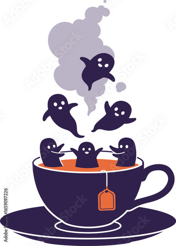 Tea Ritual Spirits – Steam rising from a teacup forming miniature dancing ghosts.