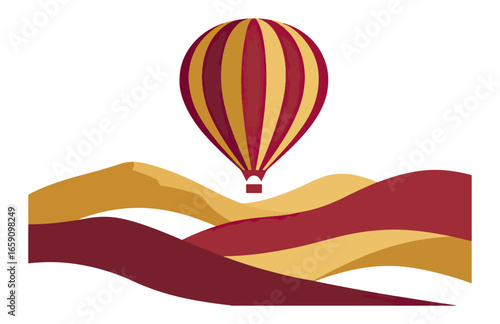 Hot air balloon over sand dunes