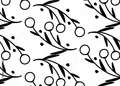 Abstract floral grunge design with curling plant silhouette pattern