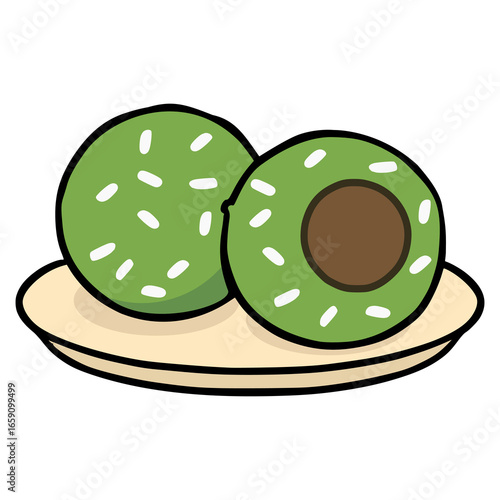 klepon sweet indonesian traditional food flat color vector illustration template design