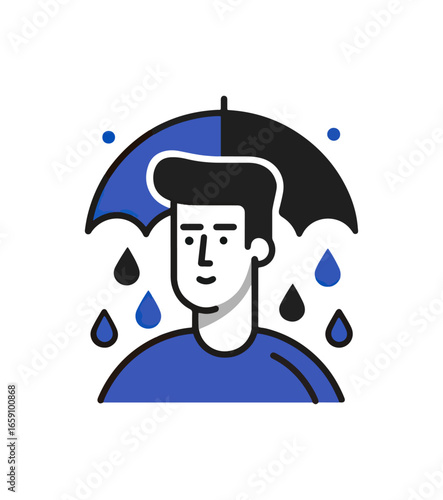 Person under umbrella facing rain