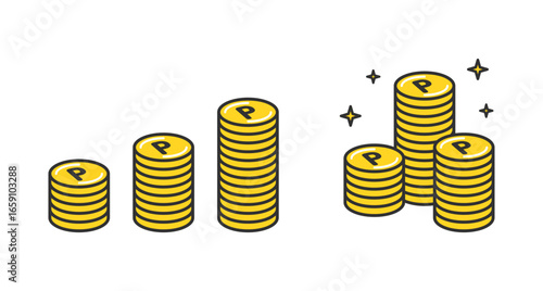 積み上げられたポイントコイン。ポイ活。Stacked point coins. Point activities.