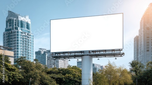 Wallpaper Mural Large Empty Billboard Signboard in Urban Cityscape with Modern Skyscrapers and Clear Blue Sky Torontodigital.ca