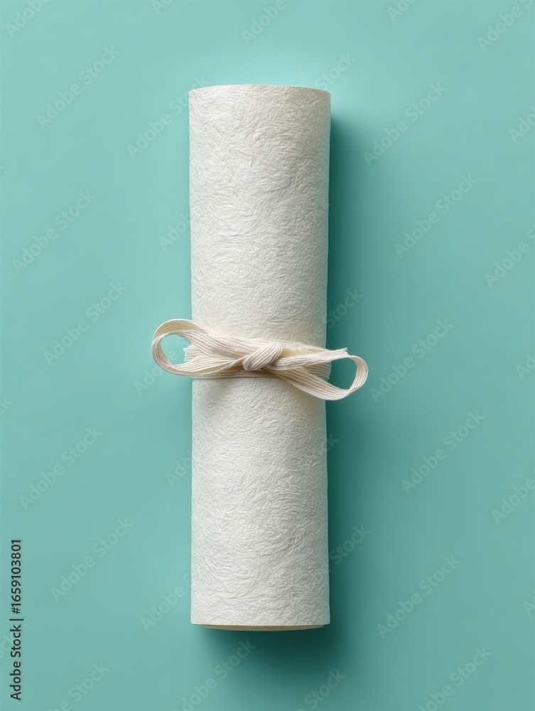 Obraz premium Premium Skill Validation Certificate Scroll with Elegant Ribbon on Modern Background for Academic Success and Professional Achievement Marketing Content
