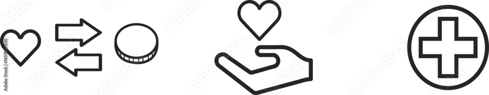 Obraz premium Hand holding heart outline icon symbol of love and care