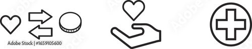 Hand holding heart outline icon symbol of love and care