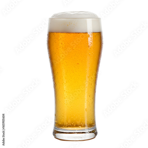 A clear pilsner beer glass isolated on white or a transparent background, PNG format.