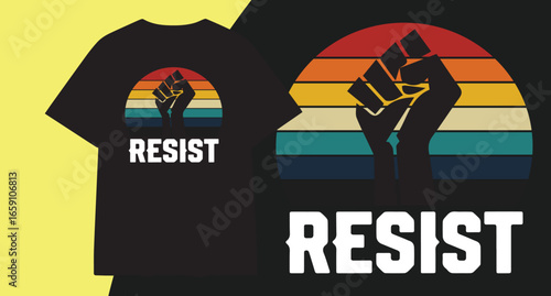 Black lives matter resist fist symbol with retro sunset graphic design
