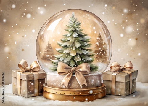 Christmas Snow Globe with Presents and a Decorated Tree for a Festive Holiday