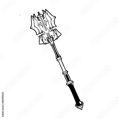 monochrome fantasy weapon mace outline