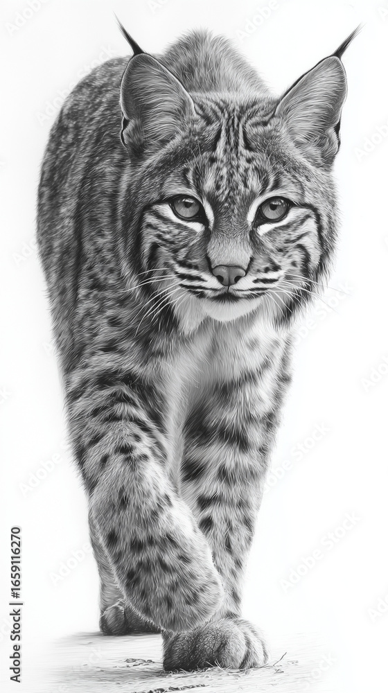Obraz premium Stalking Bobcat Walking Towards Camera