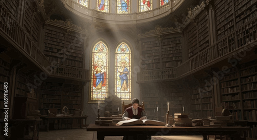 Introspective contemplation: Reading in the tranquil ambiance of an old library