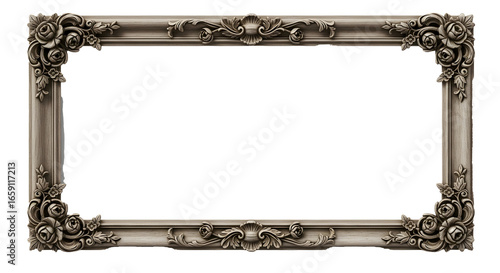 Ornate floral frame with a blank space for adding your own image or text design element on transparent background