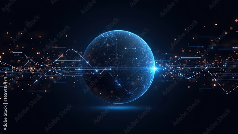 Fototapeta premium Digital globe with network connections and data visualizations.