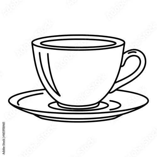 Vector illustration of a coffee cup with saucer, suitable for branding a coffee shop, tea house or kitchenware business. It can also be used as a simple graphic design element.