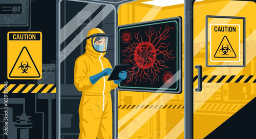 Healthcare worker examining virus data inside a secure research laboratory