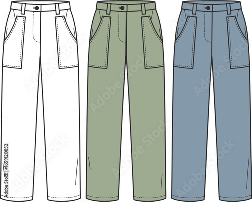 Three pairs of wide leg pants in white sage green and blue trousers fashion