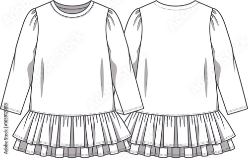 White long sleeve girls top with ruffled hem front and back view shirt clothing