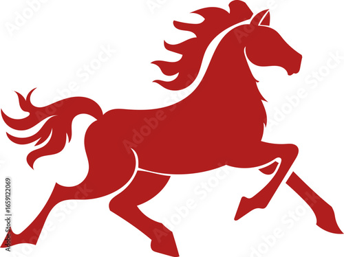 Chinese New Year 2026, the year of the Horse, red and gold line art characters, simple hand-drawn Asian elements with craft (Chinese translation: Happy Chinese New Year 2026, year of the Horse)